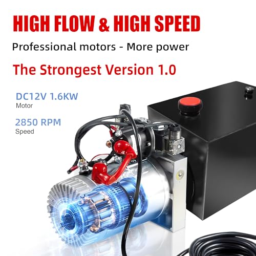 Single Acting Hydraulic Pump 10 Quart Hydraulic Power Units 12V DC Hydraulic Pump SAE#6 Connector for Dump Trailer Car Lifting