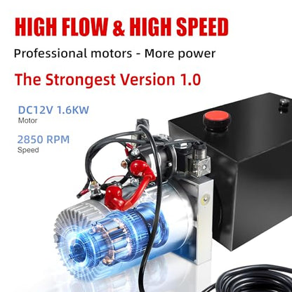 Single Acting Hydraulic Pump 10 Quart Hydraulic Power Units 12V DC Hydraulic Pump SAE#6 Connector for Dump Trailer Car Lifting