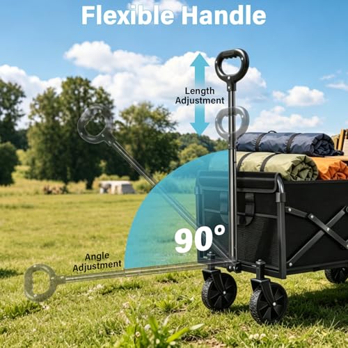 Collapsible Wagon Cart with All-Terrain Wheels - Folding Utility 360LBS Heavy Duty Wagons Carts for Grocery Sports Garden Shopping Camping Fishing (Black, 120L) - size: 360LBS