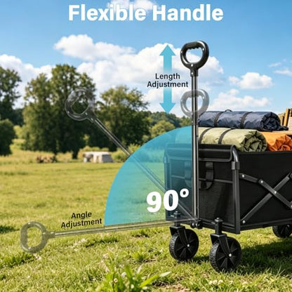 Collapsible Wagon Cart with All-Terrain Wheels - Folding Utility 360LBS Heavy Duty Wagons Carts for Grocery Sports Garden Shopping Camping Fishing (Black, 120L) - size: 360LBS