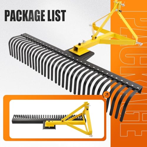 KUAFU 60-Inch 3-Point Landscape Rake Compatible with Category 1 - style: Yellow