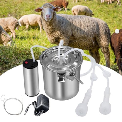 3L Goat Milking Machine, Portable Goat Milker Machine, Electric Milking Machine for Goats, Pulsation Vacuum Electric Suction Pump, with 2 Teat Cups, 1 Stainless Steel Bucket