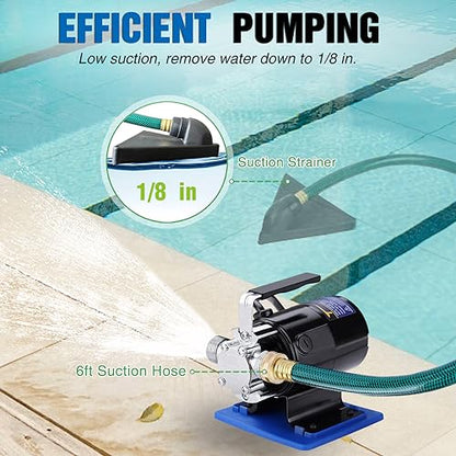 TRUPOW Water Transfer Pump, 110v Utility Pump, 1/10HP 330GPH Portable Electric Sump Transfer Water Pump with Water Hose Kit For Water Removal - style: 115V AC + Base