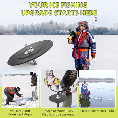 Ice Fishing Auger Drill Adapter, 1/2" Drill Chuck, 9.1" Auger Stopper Disc