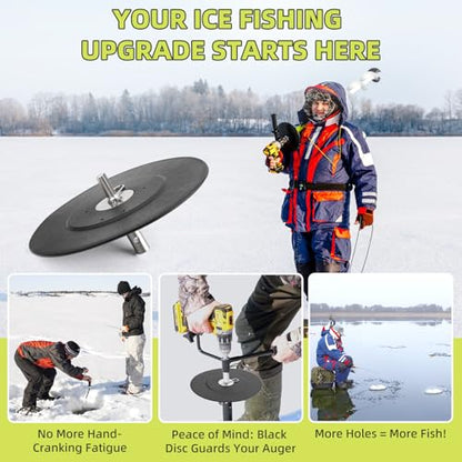 Ice Fishing Auger Drill Adapter, 1/2" Drill Chuck, 9.1" Auger Stopper Disc