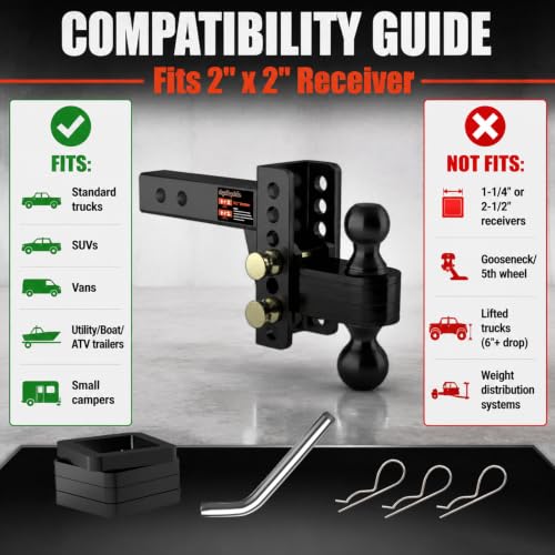2" Adjustable Trailer Hitch, Dual Ball Hitch, 4 inch Rise/Drop - size: 4 inch