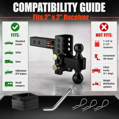 2" Adjustable Trailer Hitch, Dual Ball Hitch, 4 inch Rise/Drop - size: 4 inch