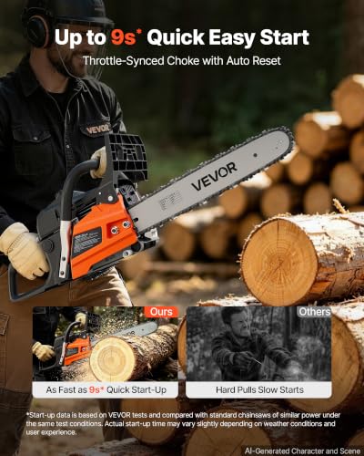VEVOR Gas Powered Chainsaw 16 Inch 40CC 1.75HP 2 Stroke Engine Gas Chainsaw - size: 40CC-16inch