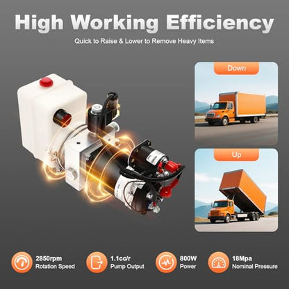 Dump Trailer Pump, 800W 12V DC Single Acting Electric Hydraulic Pump Power Unit with Remote Control,1.58Qt Oil Reservoir Hydraulic Pump Device for Dump Trailer Car Truck Lifting
