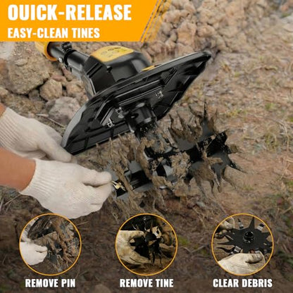 HEINPRO Cordless Tiller Cultivator Compatible with Dewalt 20V MAX Battery