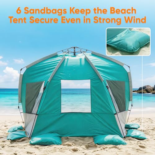 Golabs BT1 Pop up Beach Tent for 3 Person, 1-Min Setup by Pre-Attached Pole - color: GREEN