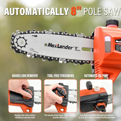 8 Inch 20V Cordless Pole Saw With 2×3.0Ah Battery & Charger - color: Black