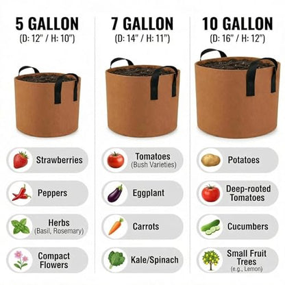 10 Gallon Grow Bags, Heavy Duty Fabric Pots with Handles for Vegetables - color: Brown, size: 10 gallon