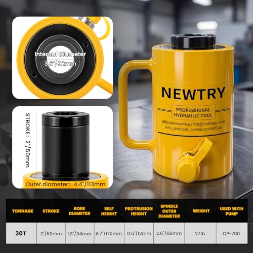 NEWTRY 30T Hydraulic Hollow Jack Cylinder, 2" Stroke Porta Power Ram