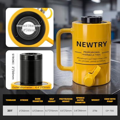 NEWTRY 30T Hydraulic Hollow Jack Cylinder, 2" Stroke Porta Power Ram