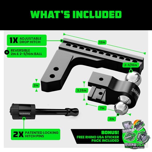Rhino USA Adjustable Trailer Hitch (2in Receiver) - 10in Drop/Rise - color: Black, size: 2"x10"