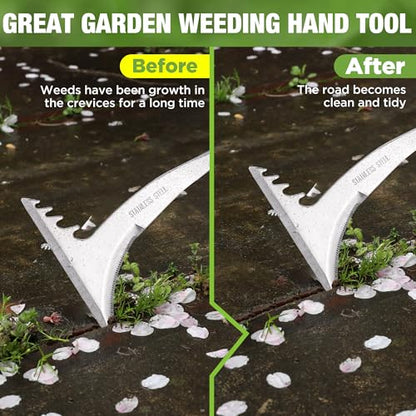 WORKPRO Crack Weeder, 13.5" Stainless Steel Weeding Tool, Wooden Handle