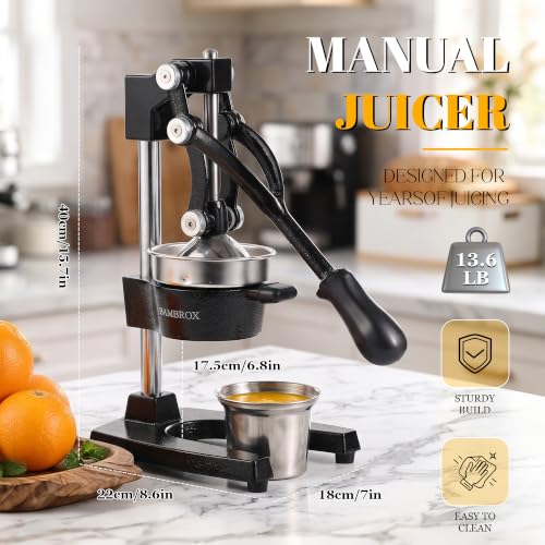 Manual Cast Iron Lemon Squeezer, Black Citrus Juicer - color: Black