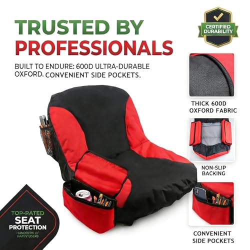 Lawn Mower Seat Cover Weatherproof Anti-Slip Tractor Seat Cover for Craftsman, Cub Cadet,Toro,Kubota,John Deere Riding Mower (M,Black&Red) - size: Deluxe Medium+Non-Slip Silicone+ Pockets