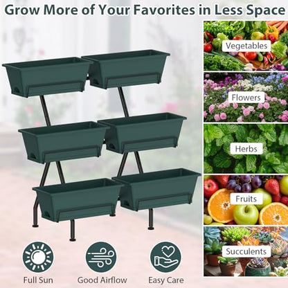 3-Tier Vertical Garden Planter with 6 Boxes, 31" Tall Raised Garden Bed - color: Green, size: 3-Tier