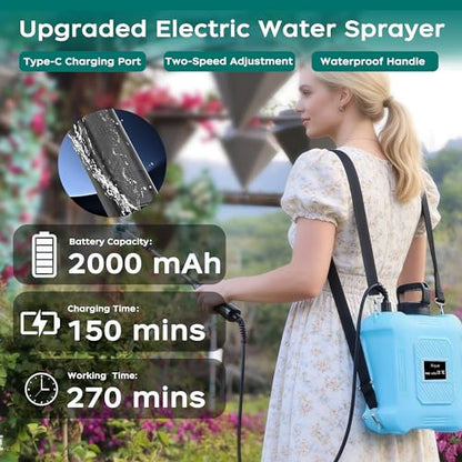 Battery Powered Sprayer 1.35 Gallon Garden Sprayer, Advance Electric Sprayer with 2 Adjustable Speed, 6 Mist Nozzles, USB Rechargeable with for Yard Lawn Garden (Sprayer-1.35 Gallon) - color: Sprayer-1.35 Gallon