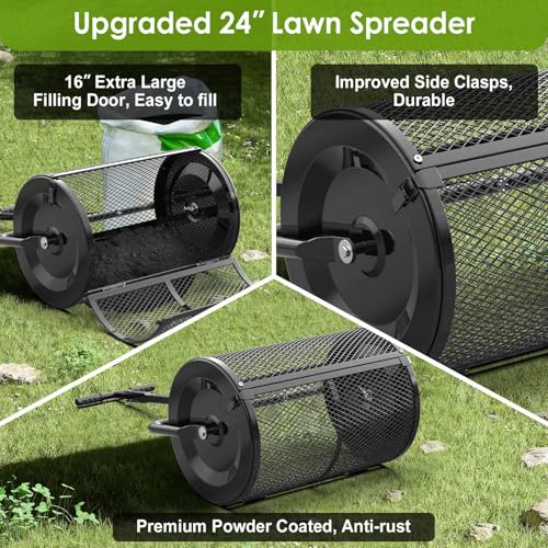Seeutek Compost Spreader, 24" Peat Moss Spreaders with 3 Heights - color: Black