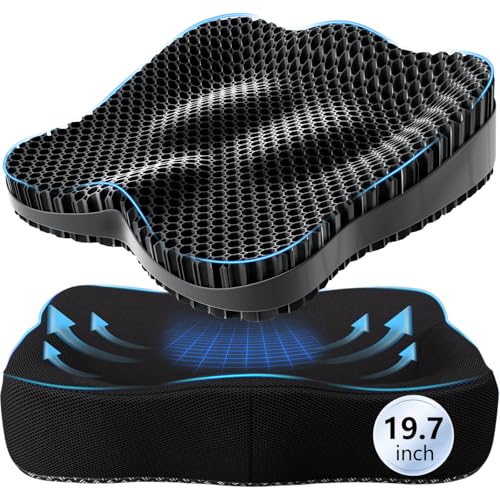 Enlarged19.7in Gel Seat Cushion Pressure Relief Cushion for Long Sitting - color: Black, size: XX-Large(19.7"*16.1"*3.5")