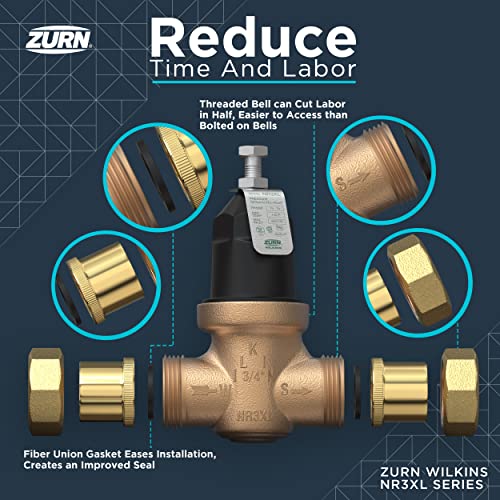 Zurn Wilkins 34-NR3XLDULU 3/4" NR3XL Pressure Reducing Valve with Union Capable Female x Female NPT Connection