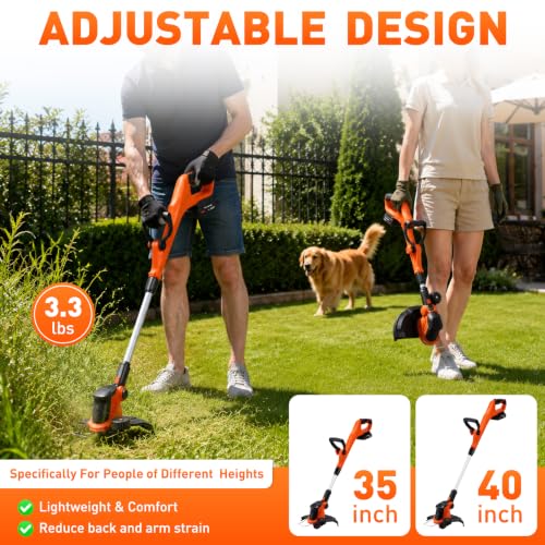 20V Cordless Weed Wacker String Trimmer 12" 2-in-1 Edger for Yard