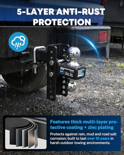 Kohree 6" Adjustable Trailer Hitch for 2-Inch Receiver, Anti-Rattle Clamp