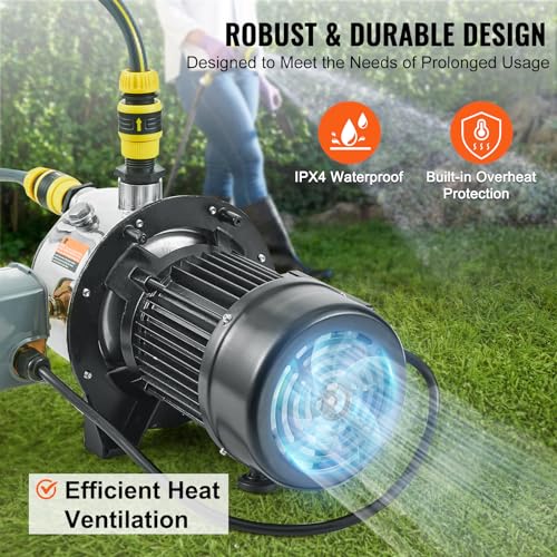 VEVOR 3/4HP SUS304 Stainless Steel Shallow Well Jet Pump, 115 Volt, 18.5 GPM 131 FT Maximum Head Irrigation Water Pump, for Agricultural Garden Irrigation System High-Rise Water Supply Shower Booster - style: 3/4HP SUS304