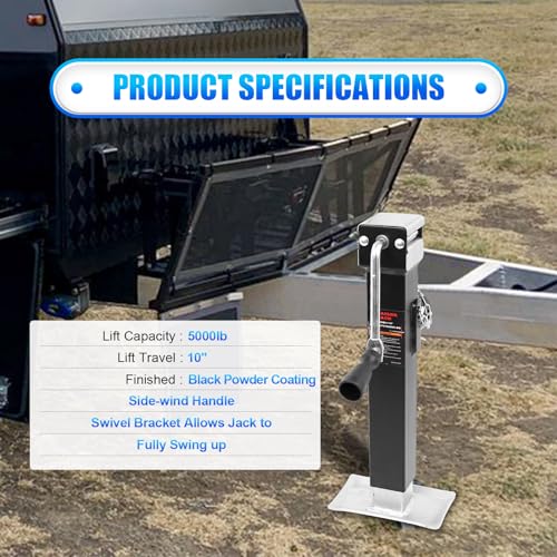 Swivel Trailer Jack 5000 lbs Pipe Mount Weld-On Jack - size: 10 in 5000 lbs Top-Wind