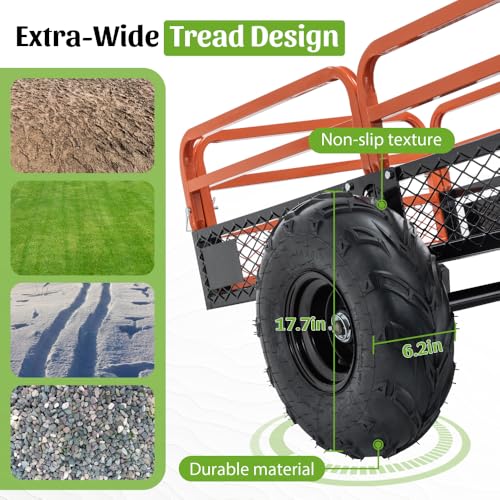 1500LBS Capacity 15 Cubic Feet Dump Cart Trailer, Heavy Duty Tow Behind Hauling & Dumping Wagon for ATV, UTV, Lawn Tractor and Garden Use - color: New1500lbs+orange + Metal