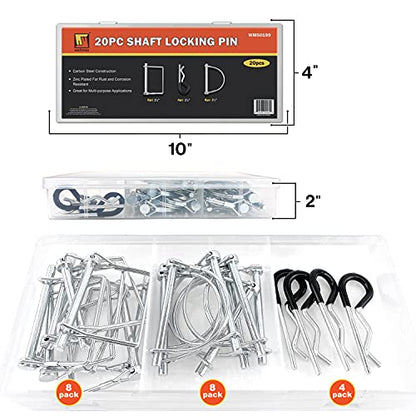 Wellmax 20 Pcs Trailer Pin, Safety + Hitch Pins, 1/4" Zinc-Plated, Silver - color: Silver-20pc