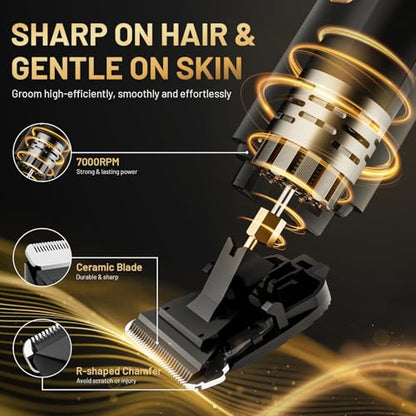 Risina Body Trimmer for Men, 2-in-1 Groin & Body Hair Trimmer, IPX7 Waterproof Electric Razor, Ball & Pubic Hair Trimmer for Private Areas, Ceramic Blade Body Shaver, Rechargeable Grooming Kit - color: Black