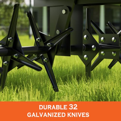 MOUMON 48.5” Tow Behind Lawn Aerator, Tow Behind Plug Aerator with 32 Tines
