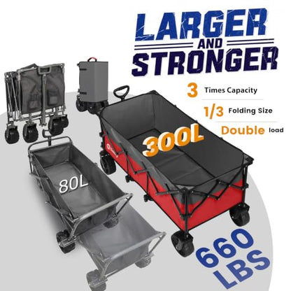 Sekey 300L Extended Collapsible Wagon, 660 lb Capacity, 48 in Long - color: Red&grey