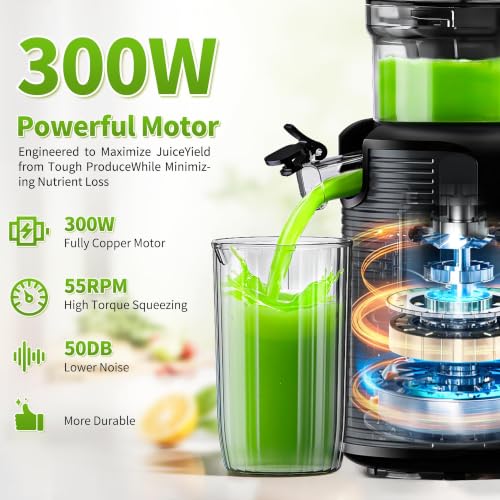 5ive Cold Press Juicer, 5.1 Inch Wide Chute Slow Masticating Extractor - color: Black Gray-1