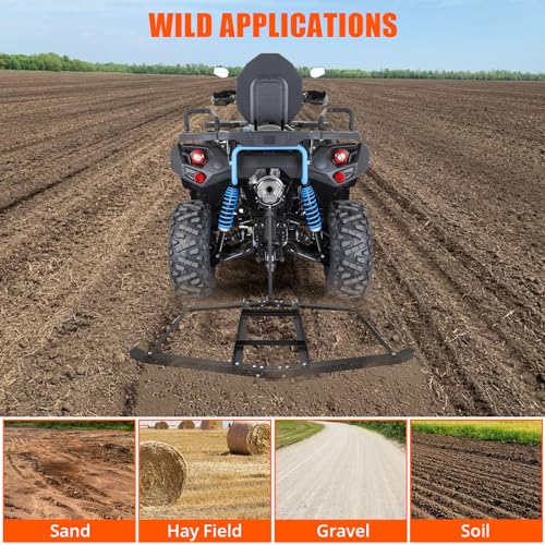 GAOMON Heavy Duty Lawn Leveling Rake & Driveway Drag Harrow – 66" Wide, Tow-Behind Grading Tool with Reinforced 4FT Chain, Adjustable Bars – for ATV, UTV, Tractor, Mower – Ideal for Gravel, Soil