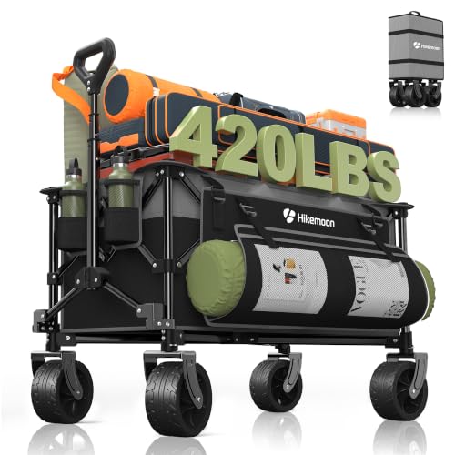HIKEMOON 150L Collapsible Wagon Compact, Big Wheels, 420LBS Grey & Black - color: Grey & Black