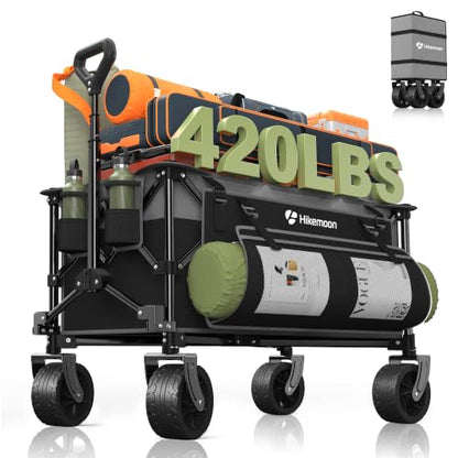 HIKEMOON 150L Collapsible Wagon Compact, Big Wheels, 420LBS Grey & Black - color: Grey & Black