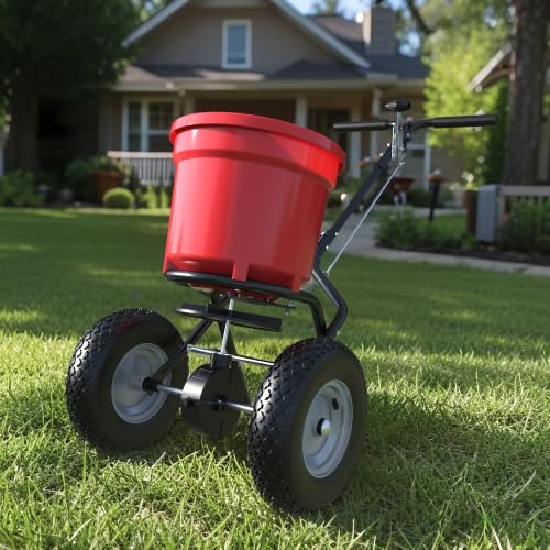 MOUMON 50LBS Push Broadcast Fertilizer Spreader, Walk-Behind Garden Seeder