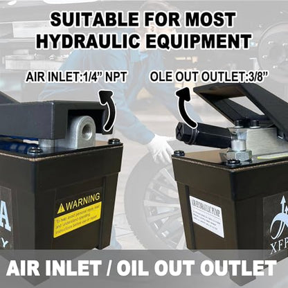 Air Hydraulic Pump 10,000 PSI 1.7L Reservoir NPT 3/8" Oil Outlet, NPT 1/4" Inlet, Hydraulic Pump Air Hydraulic Foot Pump Made of Aluminum, Black - color: 1103-Black
