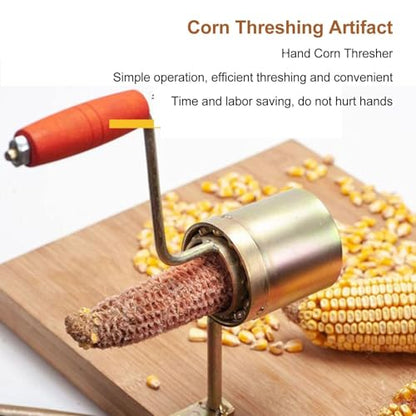 Hand Crank Corn Thresher, Manual Corn Thresher Efficient Peeling Firm Clamping Comfortable Wood Handle Manual Corn Sheller Stripper