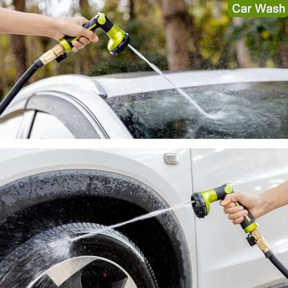 FANHAO Garden Hose Nozzle Heavy Duty, 100% Metal Water Hose Sprayer with 8 Spray Patterns, High Pressure Spray Nozzle Thumb Control On Off Valve for Lawn & Plant Watering, Car & Pet Washing - Green - color: Green