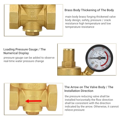 LiebeWH Water Pressure Regulator 1 Inch Brass Pressure Reducing Valve Adjustable for RV Household Water Systems