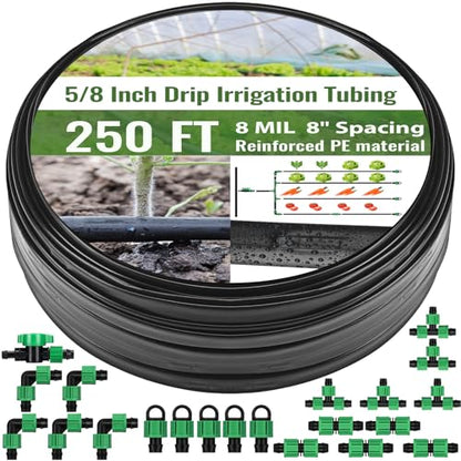 250 ft 5/8 Inch Drip Tape Irrigation Kit Drip Tape 8 Mil 8" Spacing Hose Garden Watering Tubing System Automatic Irrigation Equipment for Plant, Landscape, Yard, Lawn and Farm - size: 8 Mil, 250ft