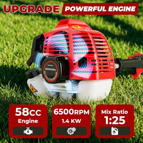 58cc 5-in-1 Gas Weed Wacker, Multi-Functional Trimming Tools for Lawn Care - color: Dark Red