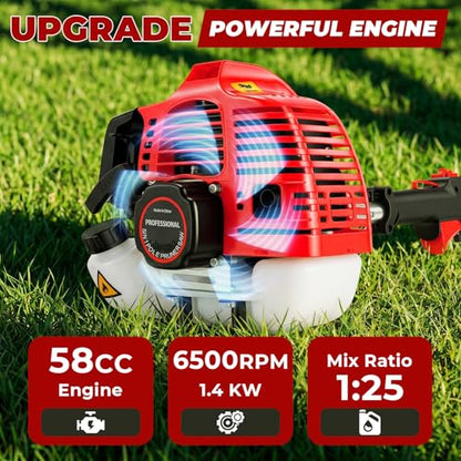 58cc 5-in-1 Gas Weed Wacker, Multi-Functional Trimming Tools for Lawn Care - color: Dark Red