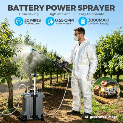 5.8 Gallon 21V Battery Powered Sprayer with Wheel, Electric Garden Sprayer